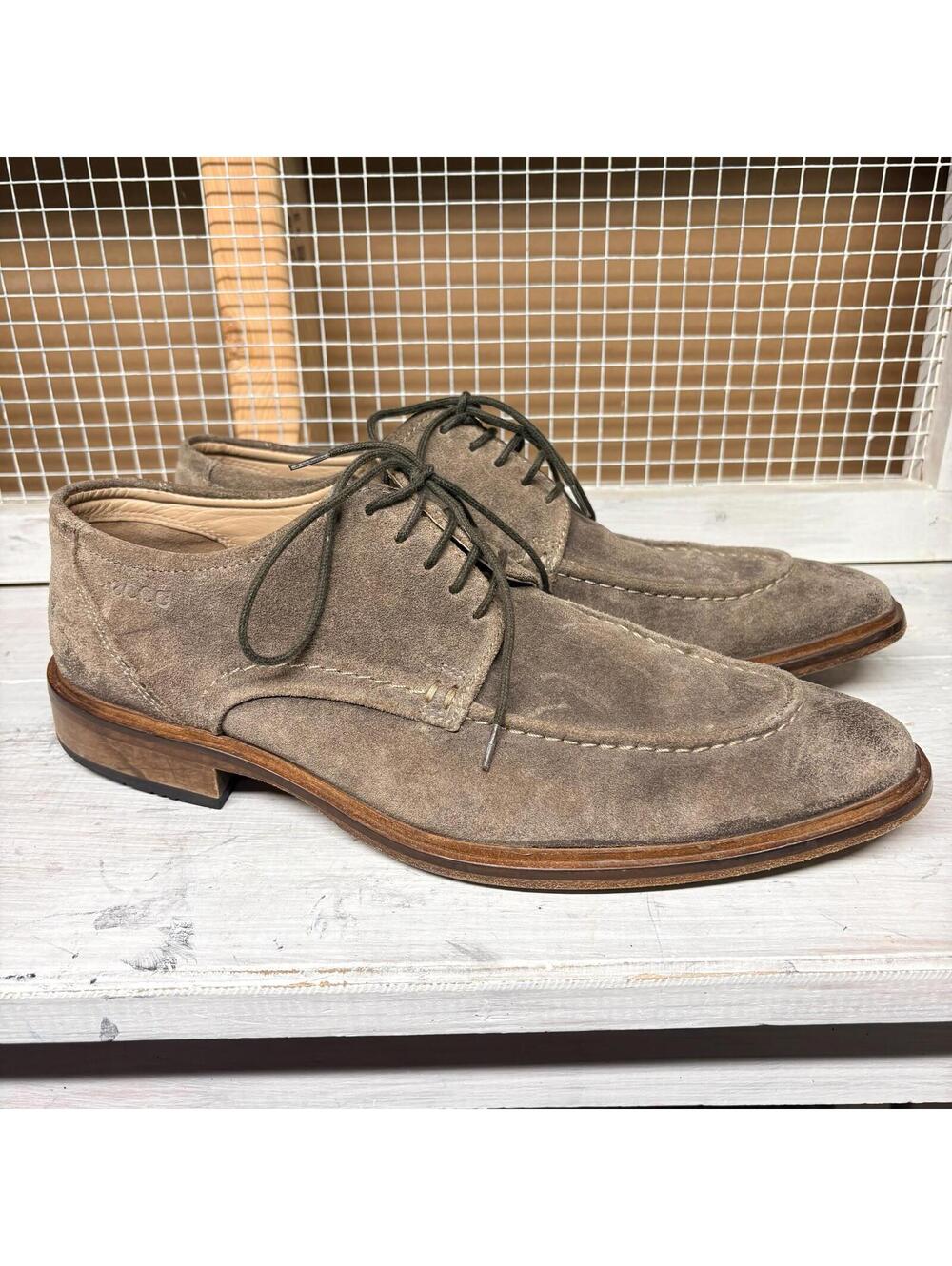ECCO Men's Taupe Suede Leather Dress Shoes Size 41